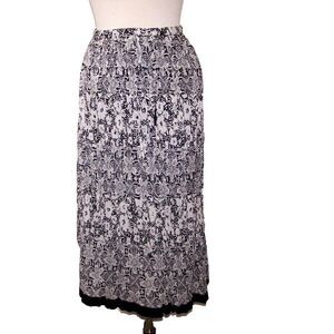 Jane Ashley Midi Skirt Medium Drawstring Elastic Waist Pleated Lined Black White